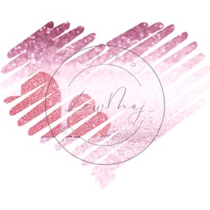 May include: A pink and white glitter heart shape with the text "CREATED BY" and "LoveMaj" in a circle.