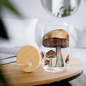 16oz Mushroom Sipper Glass - Unique Fungi Drinkware, Handcrafted Clear Mushroom Mug for Tea, Coffee & Cold Beverages