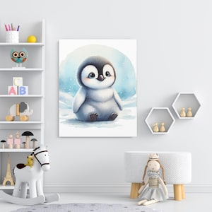 Cute Penguin Nursery Canvas Art - Arctic Theme Canvas Decor for Nursery & Playroom - Adorable Animal Print for Kid&#39;s Room