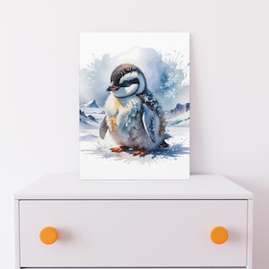 Penguin Canvas Art for Nursery & Playroom, Cute Arctic Wall Decor, Ice Theme Kids Room Decor, Animal Print