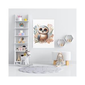 Wandbild - Eule Kinder Kunstdruck, niedliches Kinderzimmer Dekor & Babyparty Geschenk, Tiermalerei für Kinderzimmer