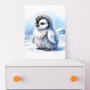 Cute Penguin Canvas Art for Nursery & Playroom, Adorable Arctic Wall Decor, Kids Room Animal Print Theme