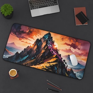 Desk Mat - Mountain Art Desk Mat with Vibrant Colors | Detailed Design for Ideal Office Decor & Workspace Upgrade
