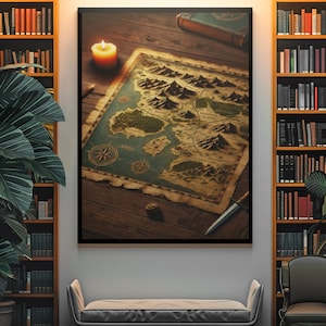 Ancient Fantasy Map Digital Download - RPG Tabletop Gaming Decor, DnD Dungeon Master Accessory, Medieval Adventure Wall Art