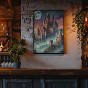 Watercolor Fantasy Castle Print | D&D Art | Mystical Castle at Dusk | Digital Fantasy Download | Printable DnD Decor