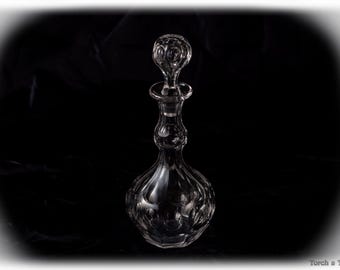 Frasco de aceite antiguo de cristal de plomo atribuido a Val Saint Lambert, c. 1900-1935 / Decantador de aceite de cristal / Tapón original a juego / Reactivo a la luz UV
