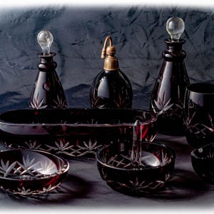 bohemia crystal dressing table set Sold at Auction: Bohemia Crystal Dressing Table Set, Including Two Vases, a Lidded Dish, a Ring Holder, and a Shaped Tray