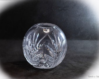 Cut Lead Crystal Rose Bowl Vase – Vintage Globe Crystal Bud Vase – Bohemian Style Cut Crystal Flower Bowl – Small Round Crystal Vase