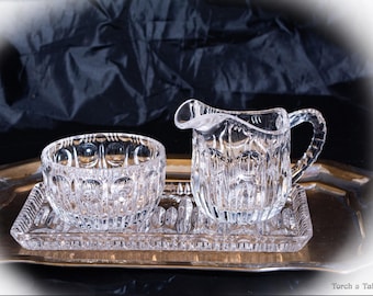Antique Style Lead Crystal Creamer & Sugar Set with Tray – Vintage Crystal Coffee Service – European Crystal Tableware – Cream and Sugar Bow