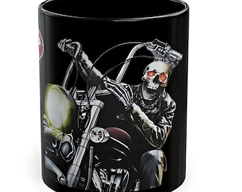 Skeleton Biker Ride Black Ceramic Mug
