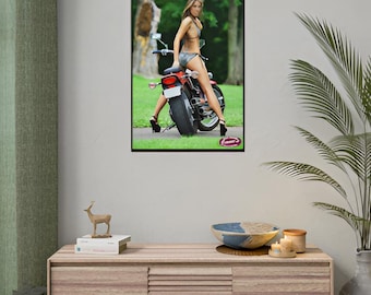 Seductive Forest Biker Babe Poster