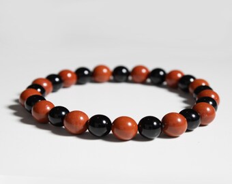 Red Jasper Bracelet | Red Gemstone Bracelet | Choose Onyx, Hematite or Lava Rock | Meaningful Gift for Him