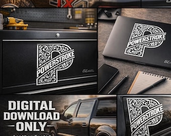Leather Tooled Powerstroke P PNG | Western Tooled Truck Window Vinyl | Digital Download