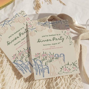 Dinner Party Invitation Template, Illustrated invite, Birthday Dinner Party, Birthday Brunch Invitation, Editable Hand Drawn, Mediterranean