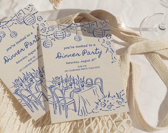 Dinner Party Invitation Template, Illustrated invite, Birthday Dinner Party, Birthday Brunch Invitation, Editable Hand Drawn, Mediterranean