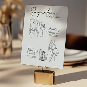 Niestandardowy znak napoju z podpisem psa, menu napojów dla psów, napój z podpisem psa, menu koktajli dla psów, znak koktajli dla psów, koktajl weselny, rysowany ręcznie