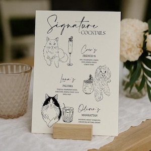 Niestandardowy znak napoju z podpisem psa, menu napojów dla psów, napój z podpisem psa, menu koktajli dla psów, znak koktajli dla psów, koktajl weselny, rysowany ręcznie