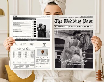 Wedding Newspaper Template with Photo, Newspaper Wedding Template, Wedding Program newspaper, Editable Newspaper Itinerary, Newlywed Times