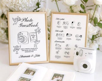 Letrero de instrucciones para Instax Mini 12, letrero para libro de visitas Polaroid, letrero editable para libro de visitas con fotos, libro de visitas de boda, libro de visitas Instax, elegante