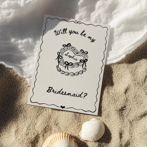 Modelo de cartão de proposta de madrinha desenhado à mão | Will You Be My Bridesmaid para impressão | Papelaria de casamento personalizada | Design Canva editável