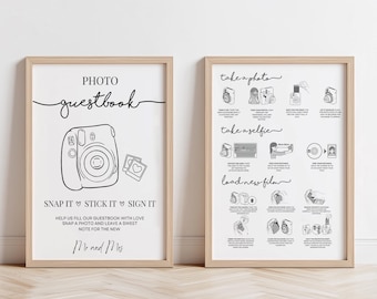 Instax Photo Guestbook, Polaroid Guestbook Sign Wedding Guestbook Printable, Photo Booth Sign, Minimalist, Instax Mini 12, Wedding Decor