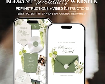 Sage Green and Ivory Wedding Website Template with RSVP, Countdown and Music | Elegant Editable Old Money Canva Site Digital Invitation