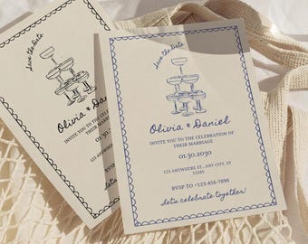 Hand Drawn Save the Date Invitation, Handwritten Save the Dates, Whimsical Wedding Save the Date Card, Colorful, Canva Template, Champagne