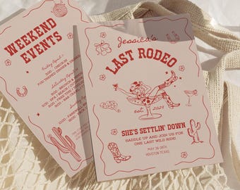 Last Rodeo Bachelorette Invite Itinerary, Bachelorette Weekend Invite Template, Disco Cowgirl Western Country Bachelorette Invitation