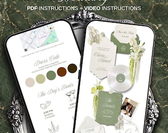 Sage Green and Ivory Wedding Website Template with RSVP, Countdown and Music | Elegant Editable Old Money Canva Site Digital Invitation