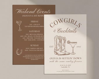Last Rodeo Bachelorette Invitation, Let's Go Girls Nashville Bachelorette Editable Invitation, Cowgirl Bachelorette Itinerary Template Canva