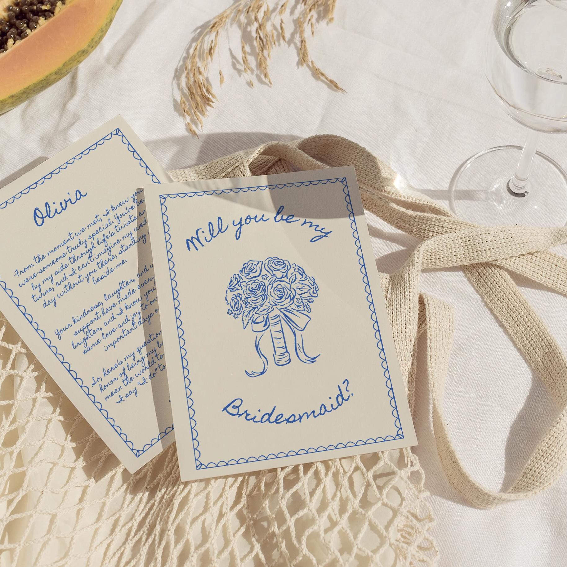 Hand Drawn Bridesmaid Proposal Card Template | Will You Be My Bridesmaid Printable | Personalized Wedding Stationery | Editable Canva Design