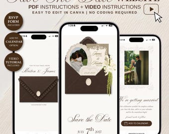 Brown & Ivory  Save The Date Website Template | Green Digital Invitation with RSVP | Embedded Countdown |  Canva Website Template
