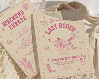 Last Rodeo Bachelorette Invite Itinerary, Bachelorette Weekend Invite Template, Disco Cowgirl Western Country Bachelorette Invitation