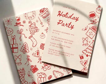 Holiday Party Invitation Template, Hand Drawn Whimsical Christmas Invite, Friendsmas Party Invite, Corporate Christmas, Staff Holiday