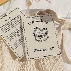 Modelo de cartão de proposta de madrinha desenhado à mão | Will You Be My Bridesmaid para impressão | Papelaria de casamento personalizada | Design Canva editável