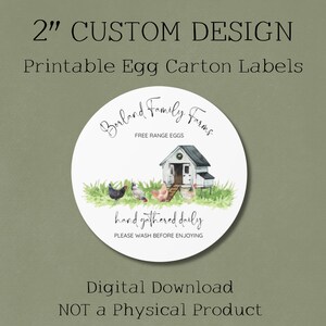 Etiquetas personalizadas para cartón de huevos de gallina, diseño de gallinero en acuarela, pegatinas personalizadas para huevos frescos sin lavar (descarga digital)