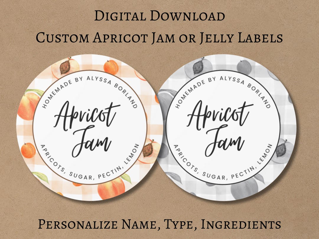 Custom Apricot Jam/jelly Labels, Personalized Homemade Jam Labels ...