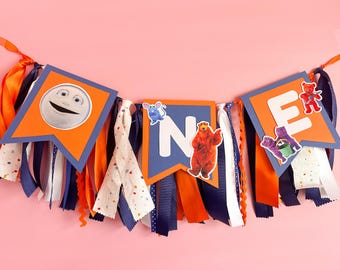 Bear First Birthday Party Decor | Highchair Banner, Cake Topper