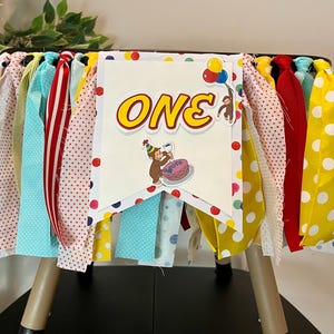 Monkey Boy First Birthday High Chair Banner - Foldable Decoration For Baby's 1st Birthday Party - View #3