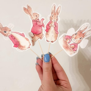 Pink Peter Rabbit Cupcake Toppers – Set of 24 – Baby Girl Birthday or Baby Shower Decor – Beatrix Potter Party Picks