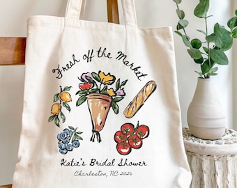 Fresh off the Market Bridal Shower, Canvas Tote Bag, Bachelorette Party Favor, Bridesmaid Gift, Summer Bridal Shower, Wedding Shower Gift