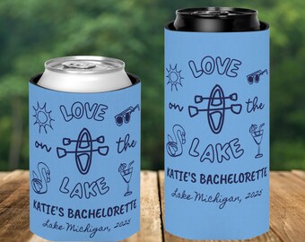 Personalized Lake Bachelorette Can Cooler: 'Love on the Lake' Design