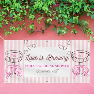 Love is Brewing Banner: Pink & White Wedding Shower Decor
