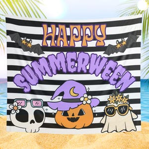 Happy Summerween Tapestry - Spooky Summer Halloween Party Decor, Indoor Wall Tapestries, Summerween Party Decoration, Halloween Banner