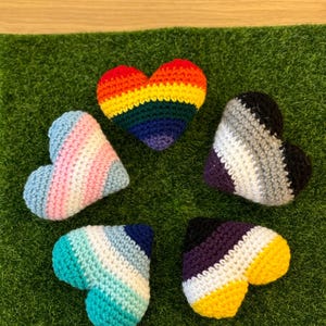 Crochet handmade hearts rainbow lgbtq ace gay trans nonbinary stuffed plushie gift pride