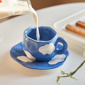 Skymug – Handmade Cloud Mug & Saucer Set for 2 | Whimsical Blue Ceramic Coffee Cup 300ml