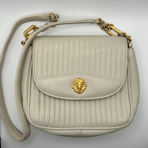 Bolso bandolera vintage de piel acolchada Anne Klein para Oroton - Crema