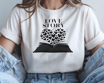 Love Story Book Shirt, Romantic Reader Tee, Heart Book Design, Comfort Colors