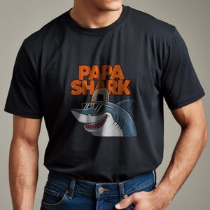 Benutzerdefinierte Komfort Farben Papa Shirt, Papa Hai T-Shirt, lustiges Cartoon Hai T-Shirt, cooles Papa Grafik Shirt, Vatertagsgeschenk