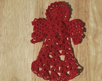 Red Angel Doily, Bookmark, Ornament, Decoration, Crochet Cherub